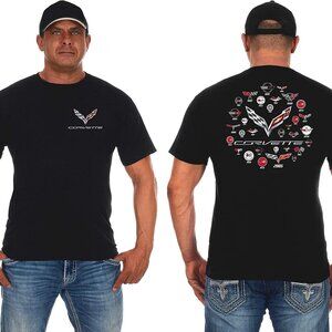 JH Design Men's Corvette T-Shirt C7 C6 C5 C4 C3 C2 C1 Collage Black Shirt